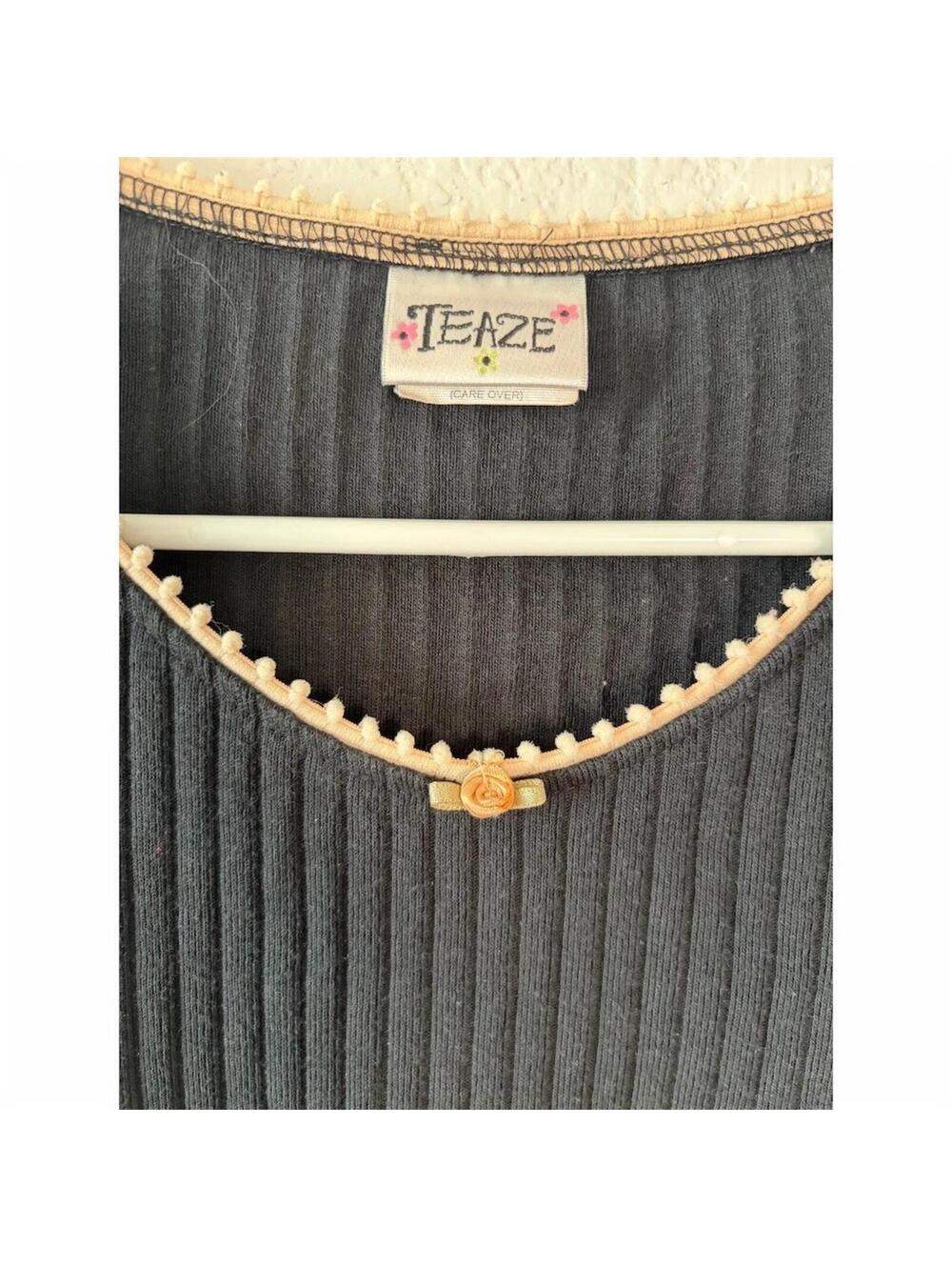 Vintage 90’s Teaze Dress Girl’s Size 12 Black Ivory Trim Ribbed Knit Tie-Back - Picture 3 of 4